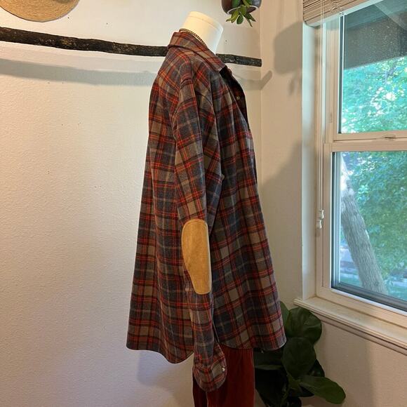 Pendleton USA LOBO Vintage Patch Elbow Flannel Wool Button Down Shirt Size Large - Picture 3 of 11